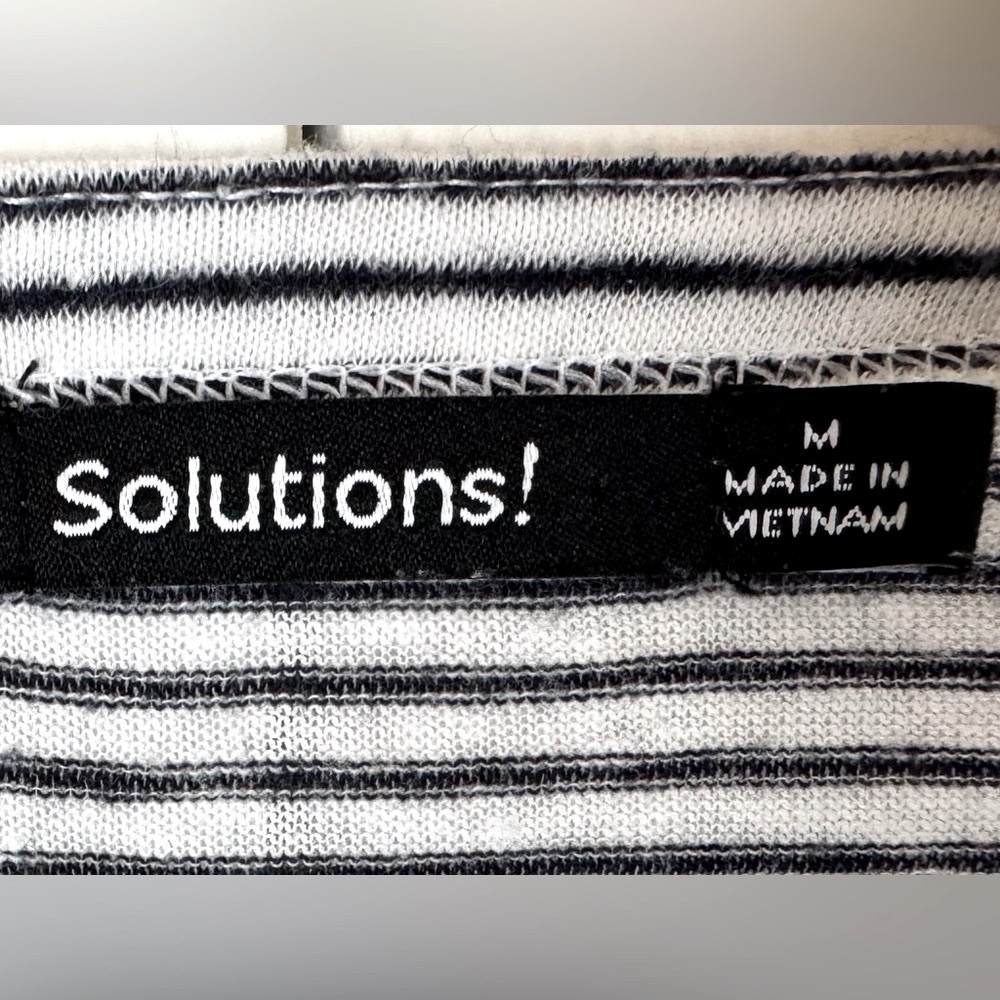 T-shirt w/ Tie-Sleeve Detail Black & White Striped 3/4 Sleeve Ultra Soft - Picture 4 of 5